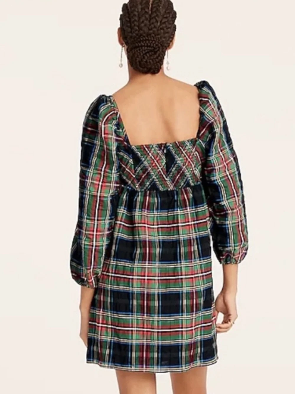 J. Crew Puff-sleeve mini dress in Stewart tartan holiday Christmas